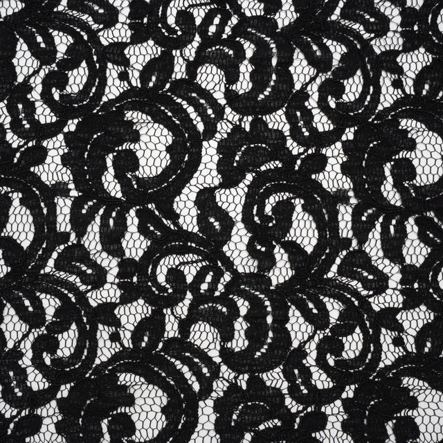 Corded Cotton and Polyester Lace - Black Floral - Designer Deadstock