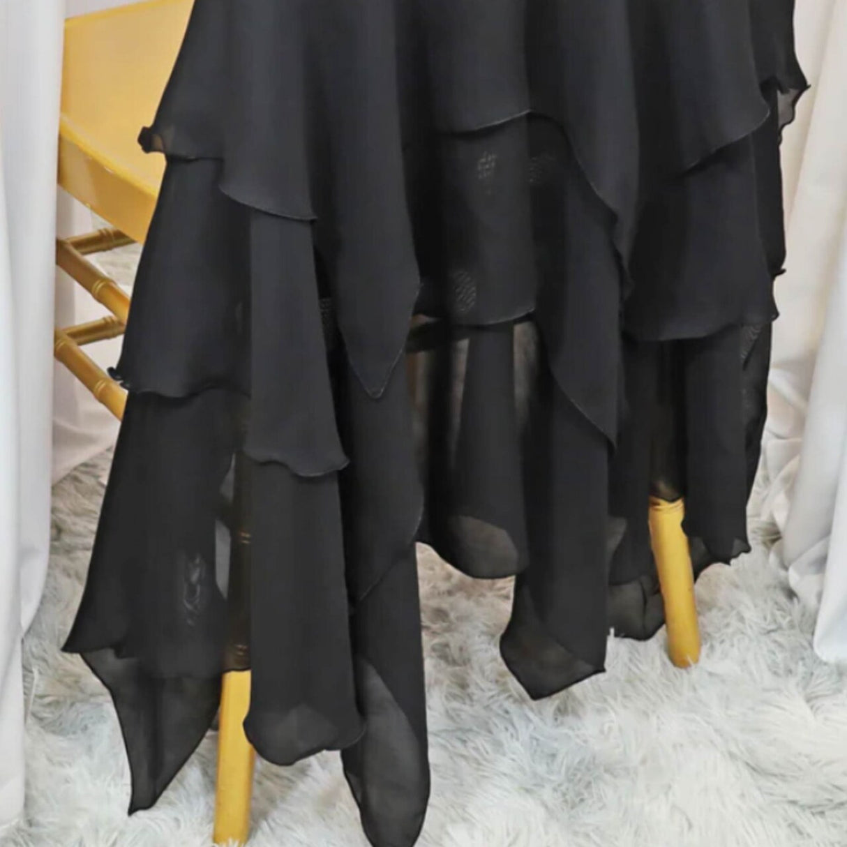 1 Piece Elegant Black Chiffon Chiavari Chair Cover with Sash Sheer Draped Accent