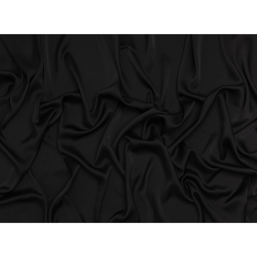 Satin Faced Polyester Crepe - Black - Designer Deadstock