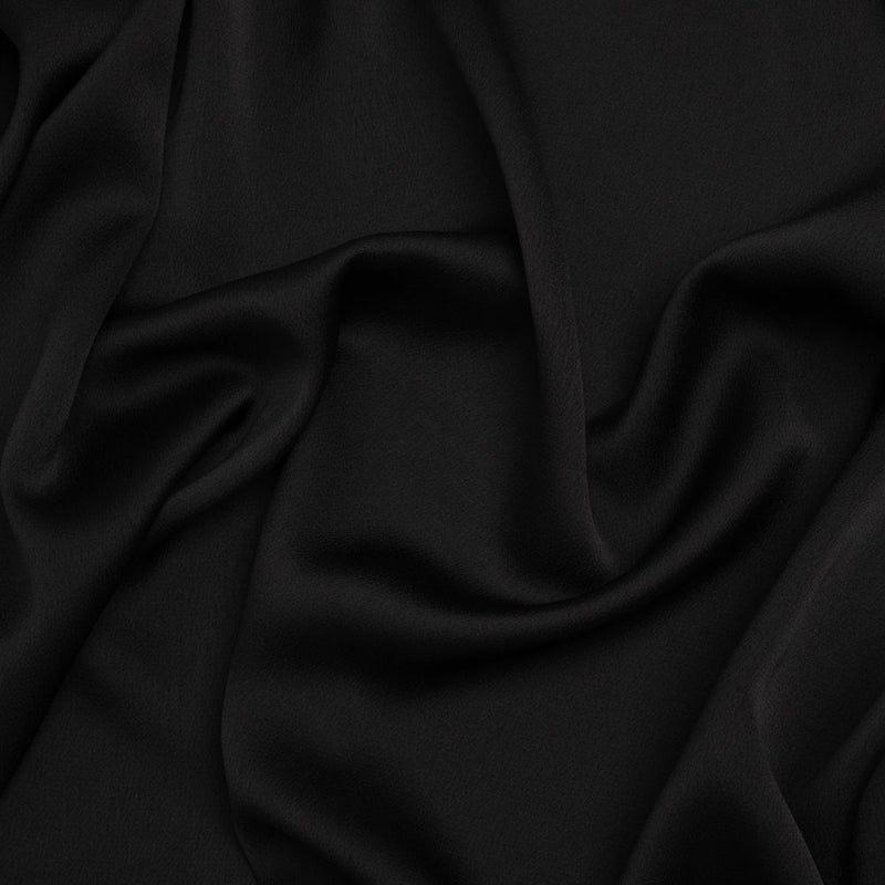 Satin Faced Polyester Crepe - Black - Designer Deadstock