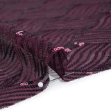 Stretch Polyester Mesh with Sequins - Plum Purple Wavey Weave - Designer Deadstock