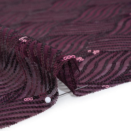 Stretch Polyester Mesh with Sequins - Plum Purple Wavey Weave - Designer Deadstock