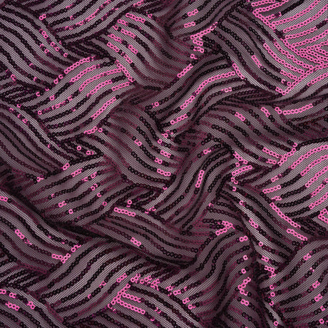 Stretch Polyester Mesh with Sequins - Plum Purple Wavey Weave - Designer Deadstock