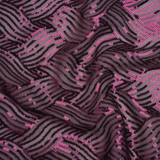 Stretch Polyester Mesh with Sequins - Plum Purple Wavey Weave - Designer Deadstock