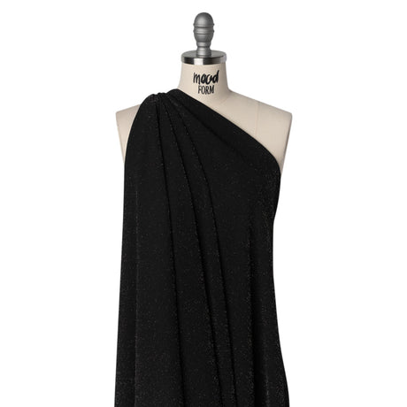Metallic Stretch Polyester Crepe Knit - Black and Silver - Designer Deadstock