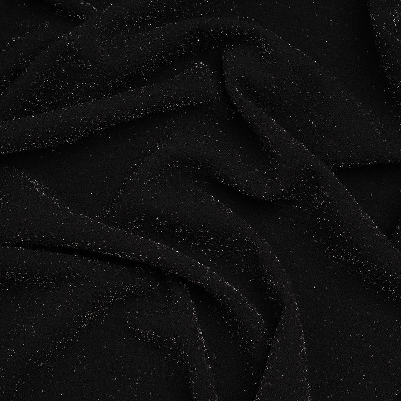 Metallic Stretch Polyester Crepe Knit - Black and Silver - Designer Deadstock