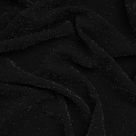 Metallic Stretch Polyester Crepe Knit - Black and Silver - Designer Deadstock