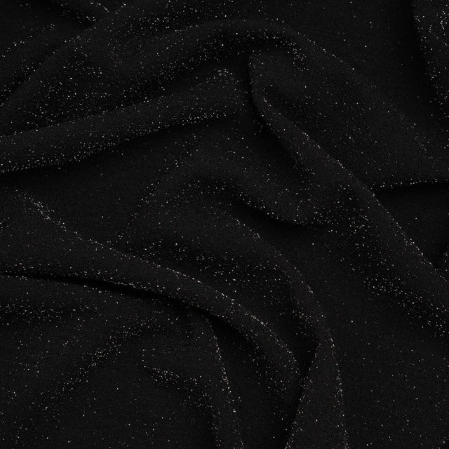 Metallic Stretch Polyester Crepe Knit - Black and Silver - Designer Deadstock