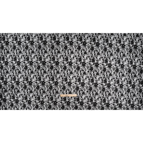 Polyester Raschel Lace - Black Flowers and Ribbons - Designer Deadstock