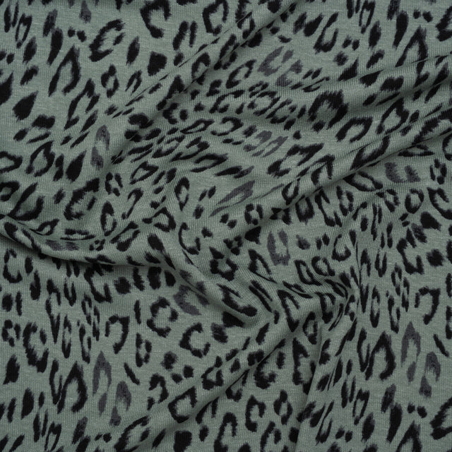 Stretch Viscose Jersey Print - Steely Blue-Gray and Black Animal Print - Designer Deadstock
