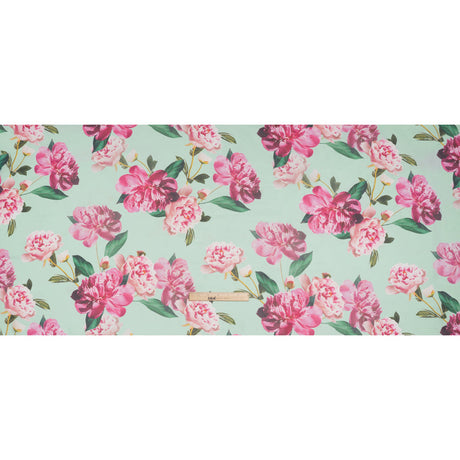 Polyester Chiffon Print - Seafoam, Magenta and Green Roses - Designer Deadstock