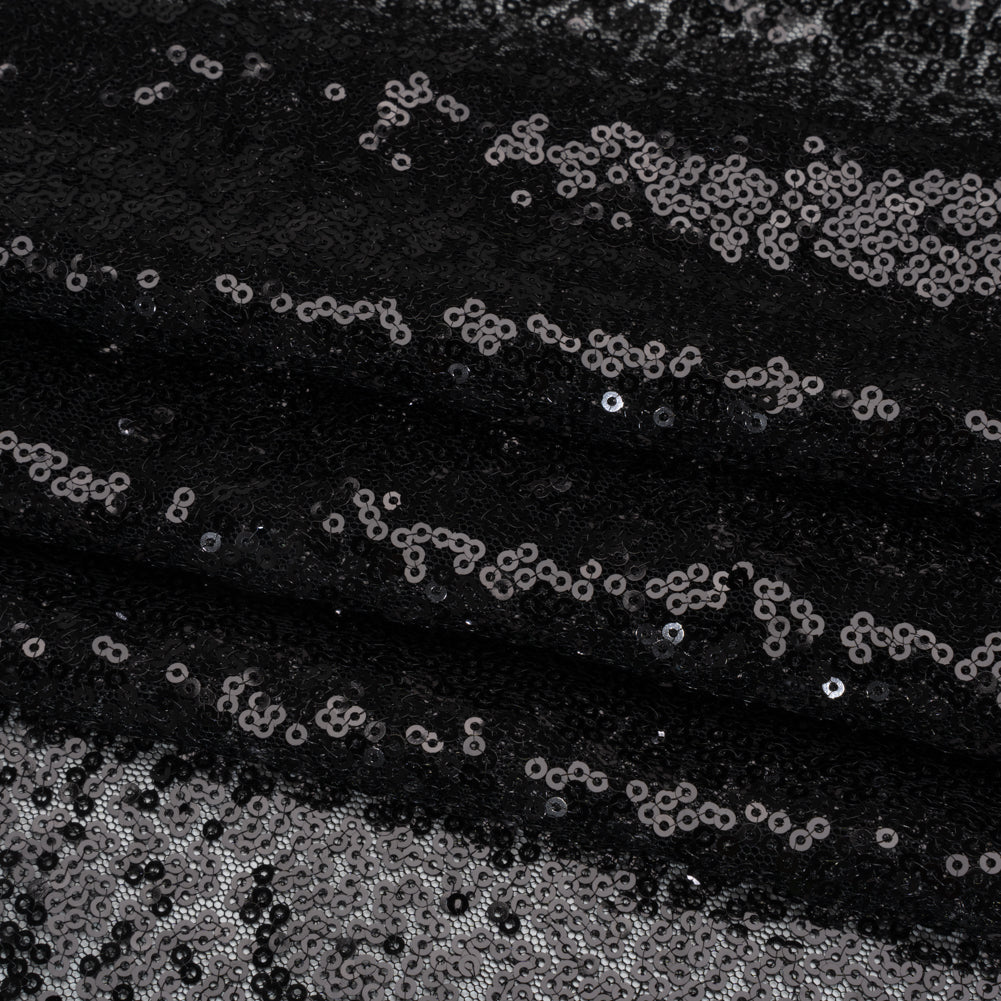 Sequined Polyester Tulle - Black Abstract - Designer Deadstock