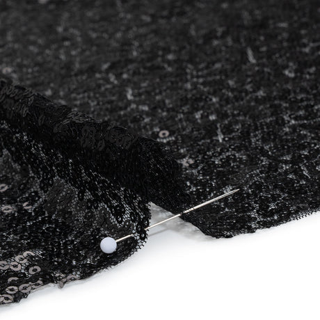 Sequined Polyester Tulle - Black Abstract - Designer Deadstock
