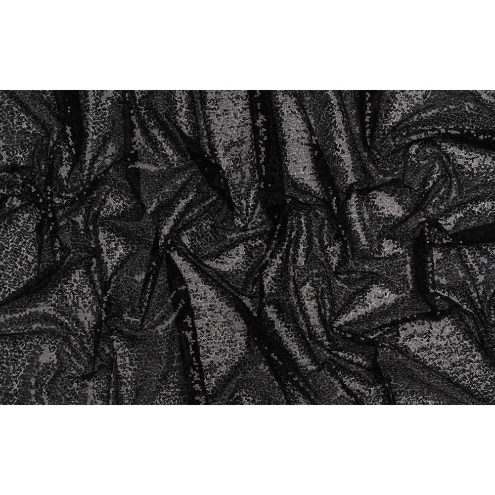 Sequined Polyester Tulle - Black Abstract - Designer Deadstock