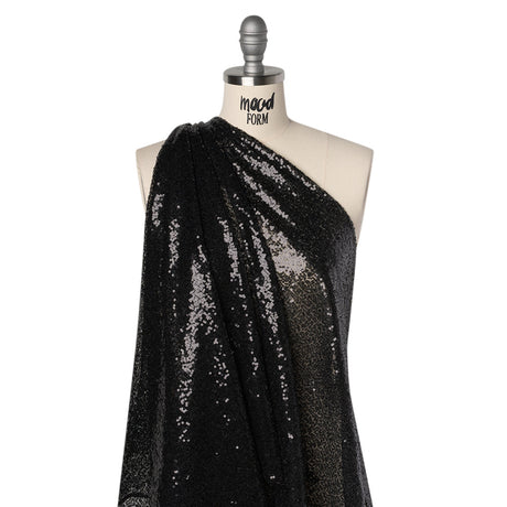 Sequined Polyester Tulle - Black Abstract - Designer Deadstock