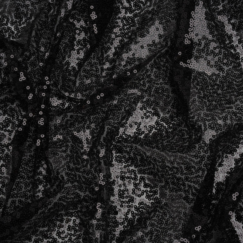 Sequined Polyester Tulle - Black Abstract - Designer Deadstock