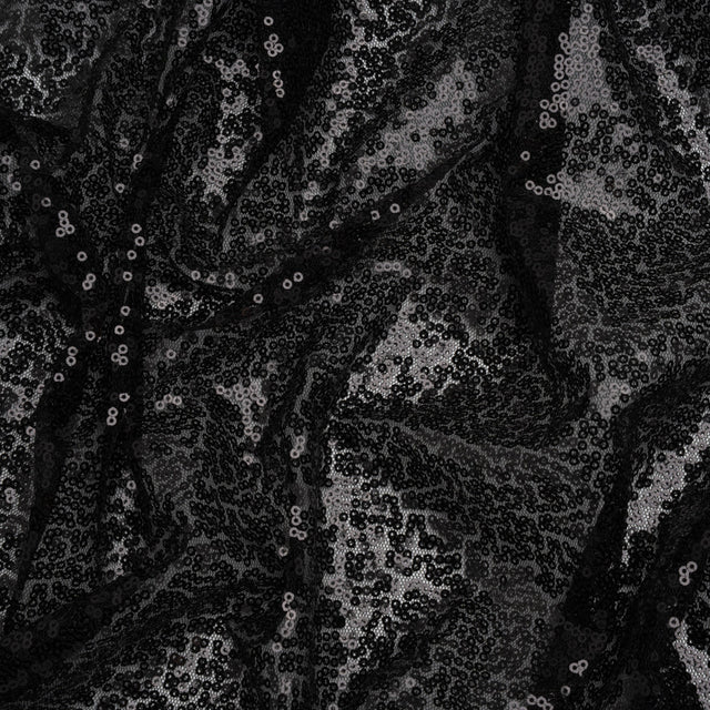 Sequined Polyester Tulle - Black Abstract - Designer Deadstock