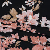 Stretch Polyester Jersey with Puff Print - Black, Pink and Beige Floral - Designer Deadstock
