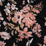 Stretch Polyester Jersey with Puff Print - Black, Pink and Beige Floral - Designer Deadstock