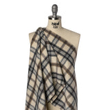 Brushed Wool Blend Twill Tweed - Black, Brown and Cream Beige Plaid