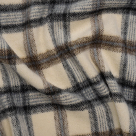 Brushed Wool Blend Twill Tweed - Black, Brown and Cream Beige Plaid