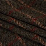 Wool Blend Tweedy Twill - Olive Brown, Tan and Red Plaid