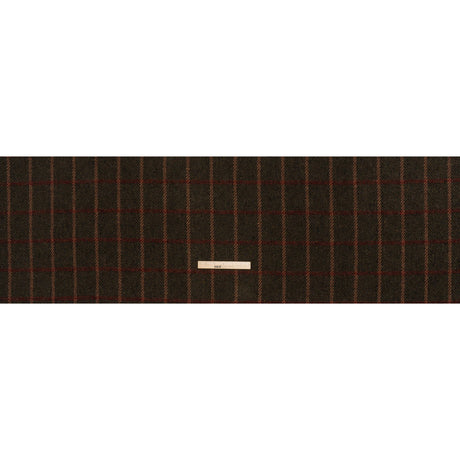 Wool Blend Tweedy Twill - Olive Brown, Tan and Red Plaid