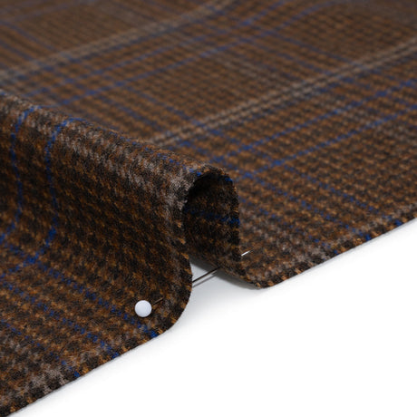 Wool Blend Tweed Twill - Brown, Cobalt Blue and Black Plaid