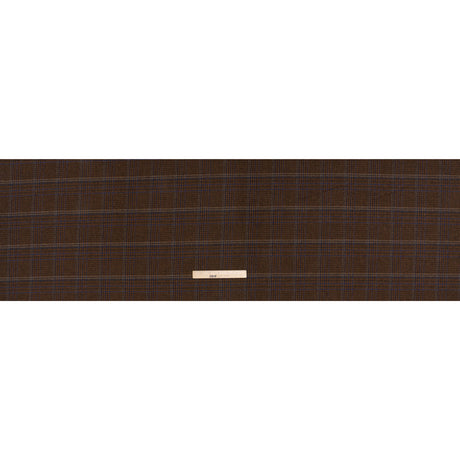 Wool Blend Tweed Twill - Brown, Cobalt Blue and Black Plaid