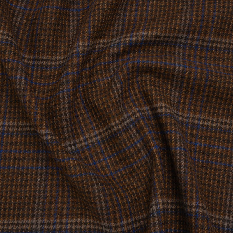 Wool Blend Tweed Twill - Brown, Cobalt Blue and Black Plaid