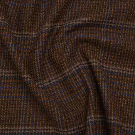 Wool Blend Tweed Twill - Brown, Cobalt Blue and Black Plaid
