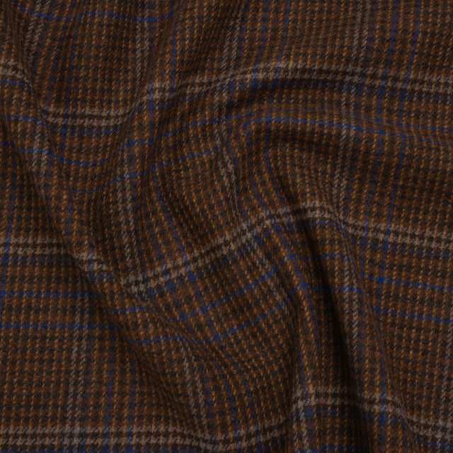 Wool Blend Tweed Twill - Brown, Cobalt Blue and Black Plaid
