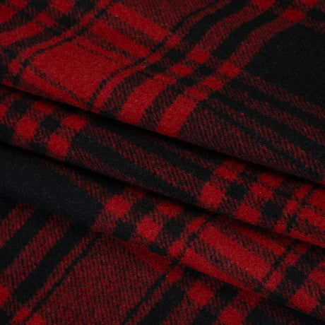 Boiled Wool Blend Tweedy Coating - Black and Red Plaid