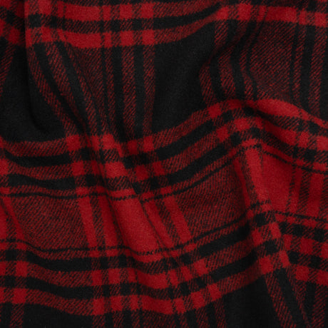 Boiled Wool Blend Tweedy Coating - Black and Red Plaid