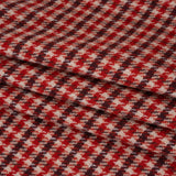 Wool Blend Tweedy Twill - Red, Burgundy and Ivory Houndstooth Plaid