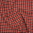 Wool Blend Tweedy Twill - Red, Burgundy and Ivory Houndstooth Plaid