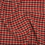Wool Blend Tweedy Twill - Red, Burgundy and Ivory Houndstooth Plaid