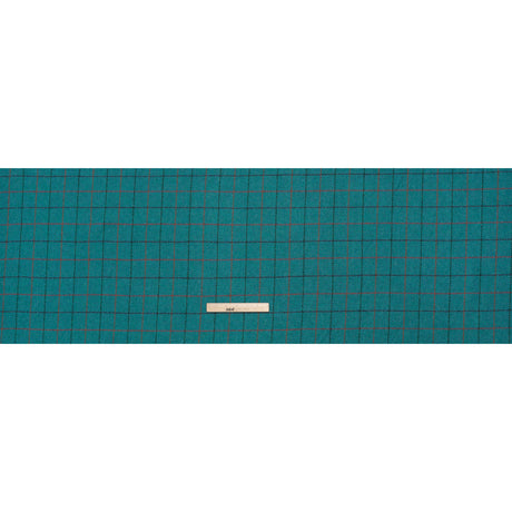 Wool Blend Tweedy Twill - Teal, Red and Navy Blue Herringbone and Plaid