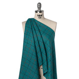 Wool Blend Tweedy Twill - Teal, Red and Navy Blue Herringbone and Plaid