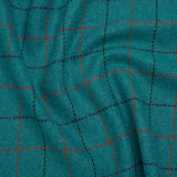 Wool Blend Tweedy Twill - Teal, Red and Navy Blue Herringbone and Plaid