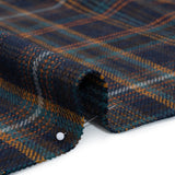 Wool Blend Tweedy Twill - Navy, Burnt Orange and Teal Blue Plaid