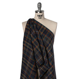 Wool Blend Tweedy Twill - Navy, Burnt Orange and Teal Blue Plaid