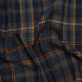 Wool Blend Tweedy Twill - Navy, Burnt Orange and Teal Blue Plaid