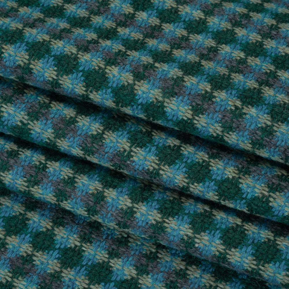 Wool Blend Tweedy Twill - Cerulean Blue, Olive and Dark Green Diamonds
