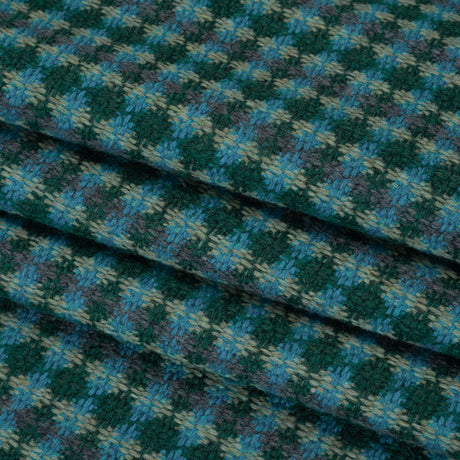 Wool Blend Tweedy Twill - Cerulean Blue, Olive and Dark Green Diamonds