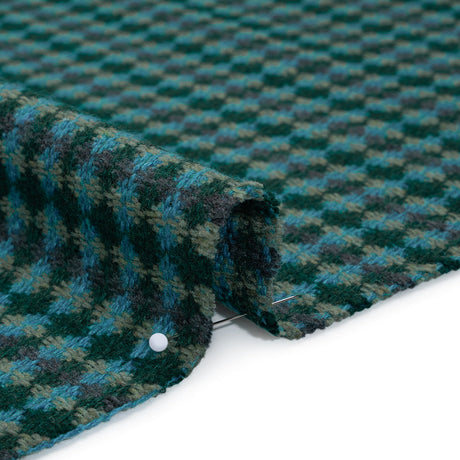 Wool Blend Tweedy Twill - Cerulean Blue, Olive and Dark Green Diamonds