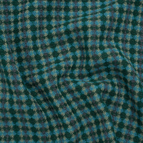 Wool Blend Tweedy Twill - Cerulean Blue, Olive and Dark Green Diamonds