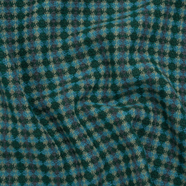 Wool Blend Tweedy Twill - Cerulean Blue, Olive and Dark Green Diamonds