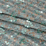 Polyester Tweed with Sequins and Beads - Mint Green, Copper and Gray Abstract over Plaid