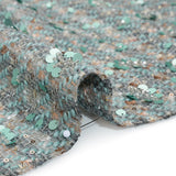 Polyester Tweed with Sequins and Beads - Mint Green, Copper and Gray Abstract over Plaid